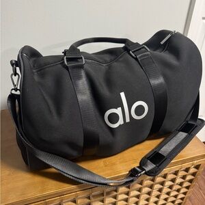 ALO Yoga Black Duffel Bag with White Logo